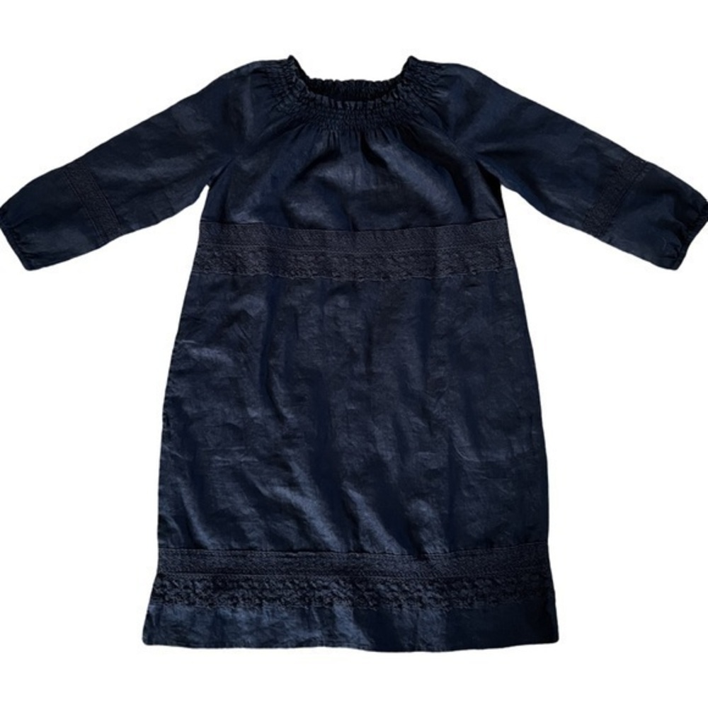 J. Jill Love Linen Navy Blue cottagecore prairie 100% linen midi dress. S Small